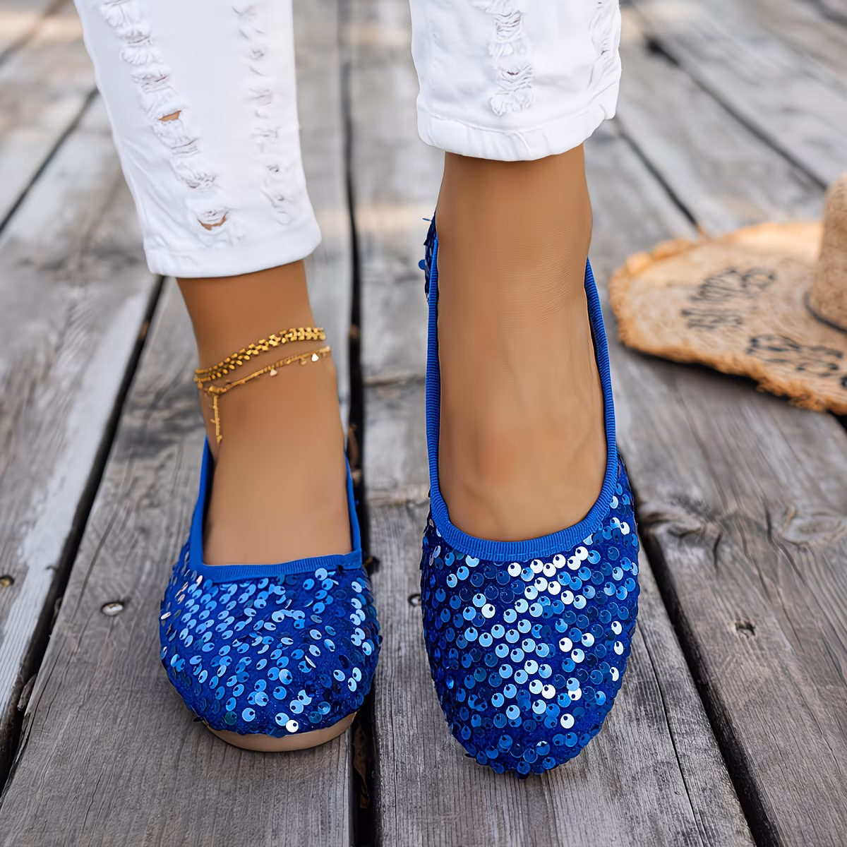 New Women'S Silvery Glitter Stylish Flat Shoes, Women Shoes