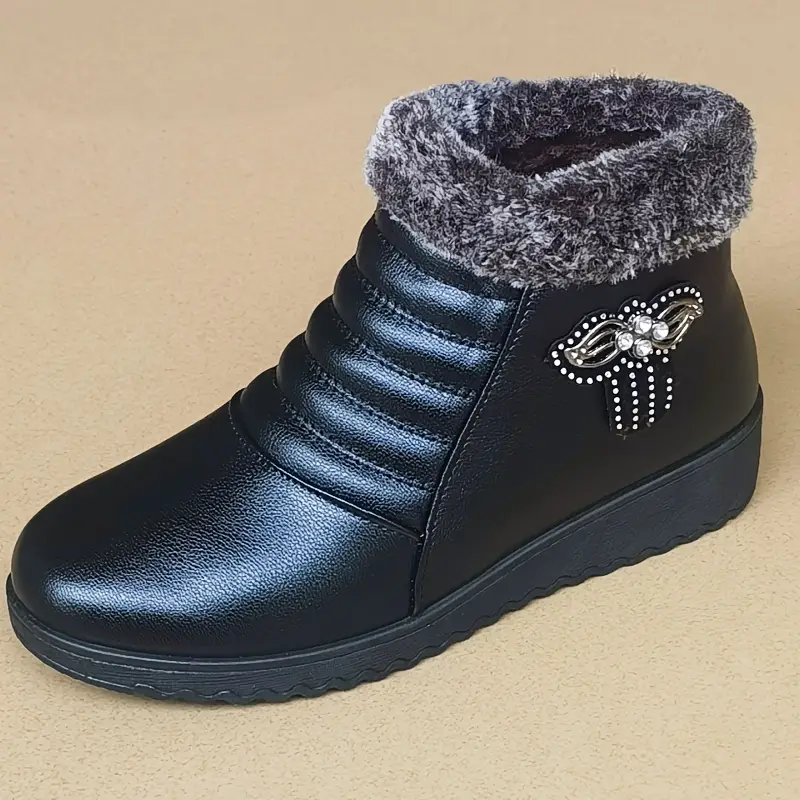 womens solid color fluffy boots rhinestone decor soft sole platform plush lined boots side zipper winter snow boots 4