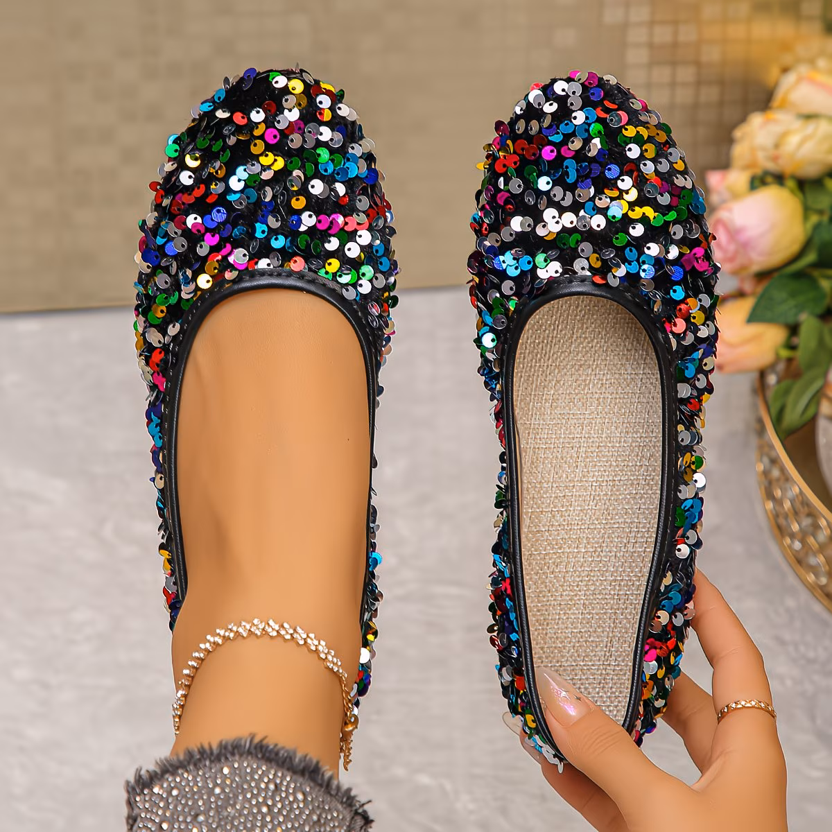 New Women'S Silvery Glitter Stylish Flat Shoes, Women Shoes