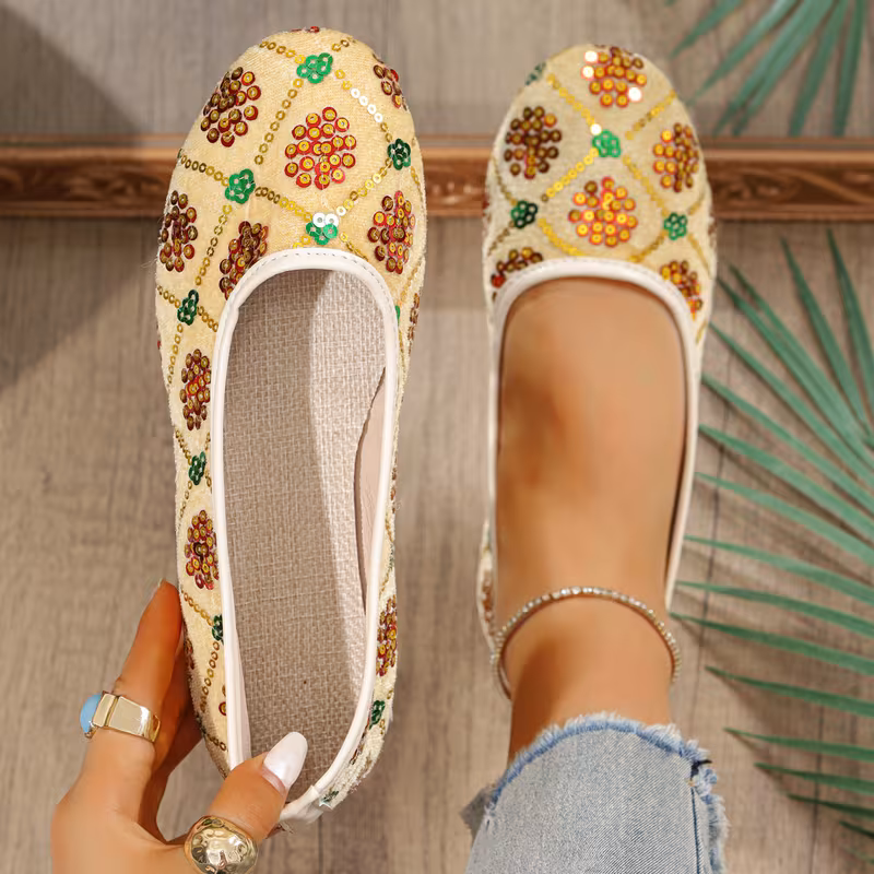 New Women'S Silvery Glitter Stylish Flat Shoes, Women Shoes