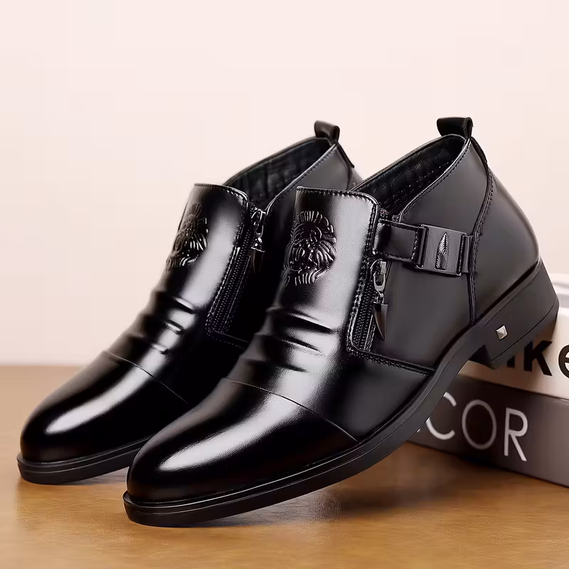 Men'S Business Casual Zipper Slip-On Leather Shoes