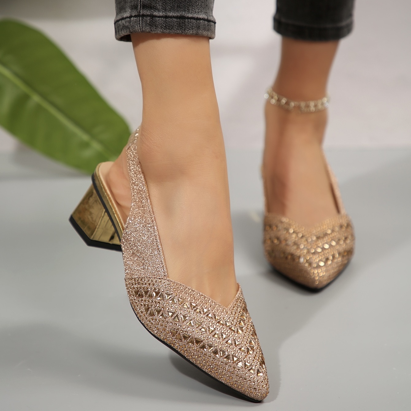 Women'S Elegant Rhinestone Slip On Heel Sandals