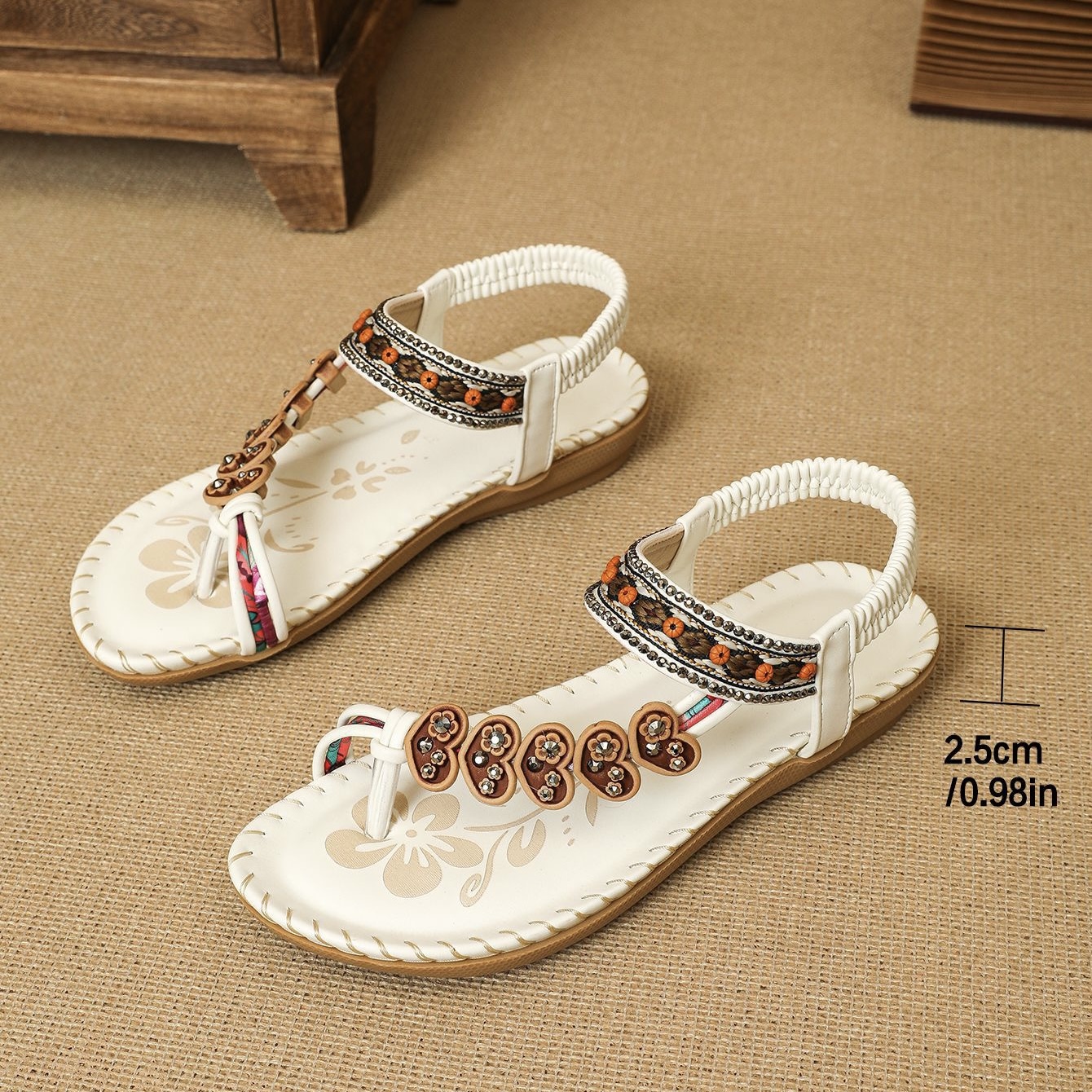 Women's Elegant Rhinestone Heart Flat Sandals