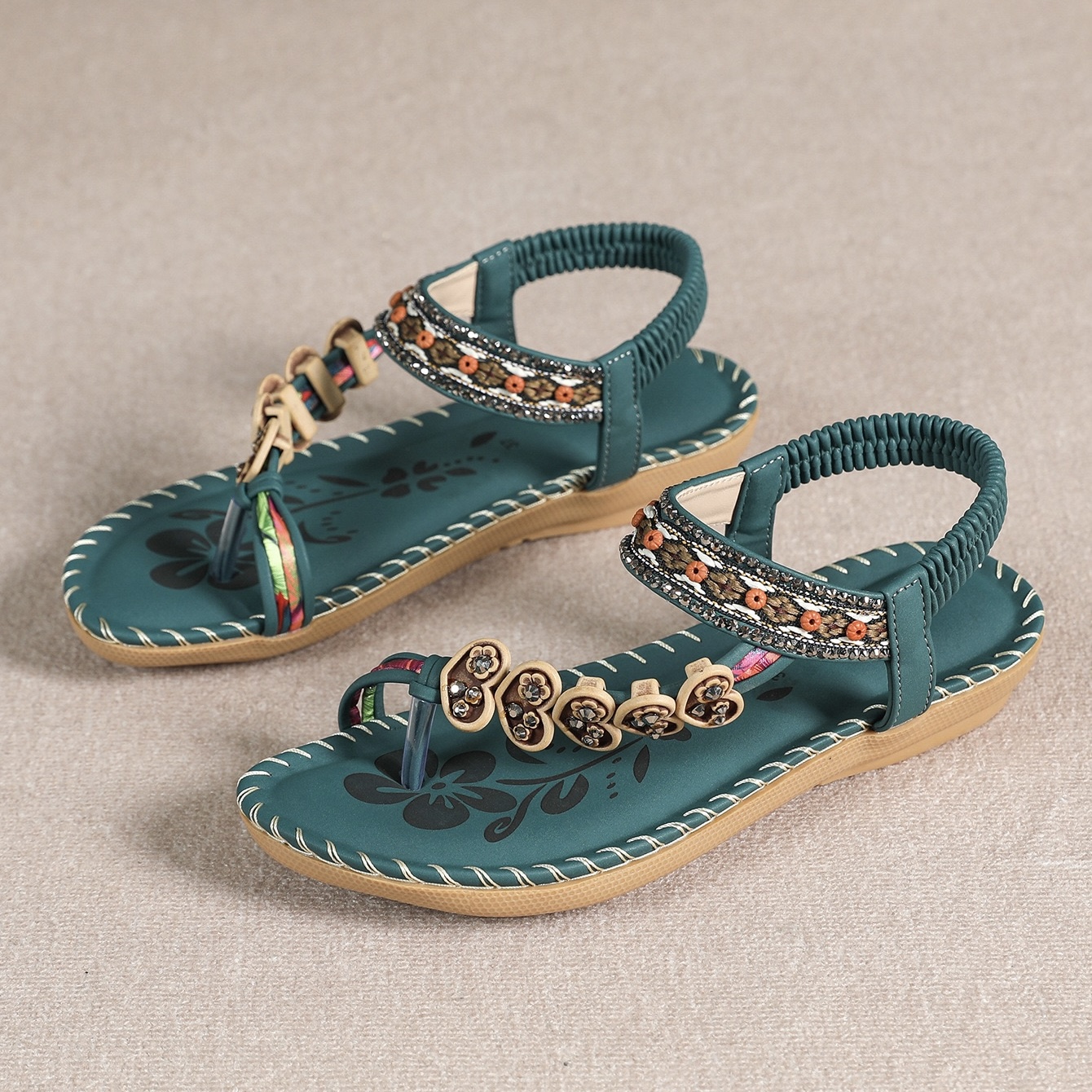 Women's Elegant Rhinestone Heart Flat Sandals