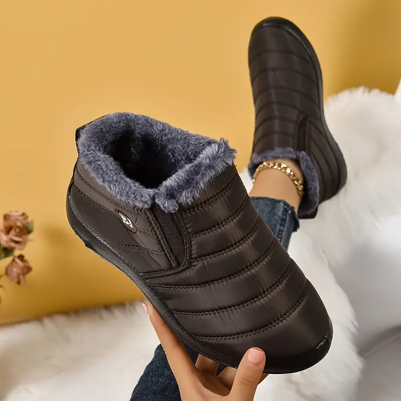 womens plush lined ankle boots waterproof thermal slip on snow boots winter outdoor warm shoes 7