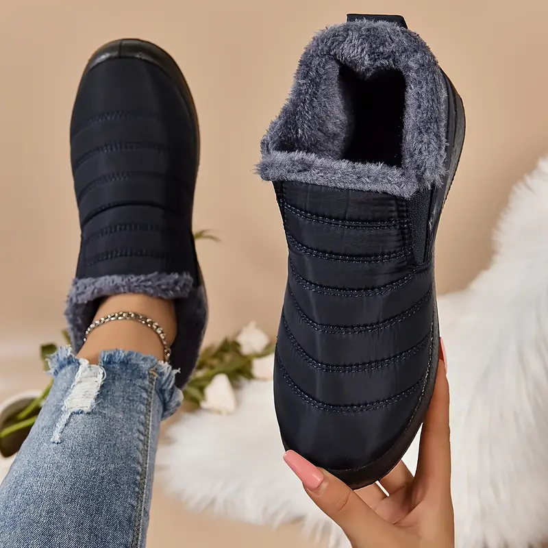 womens plush lined ankle boots waterproof thermal slip on snow boots winter outdoor warm shoes 8