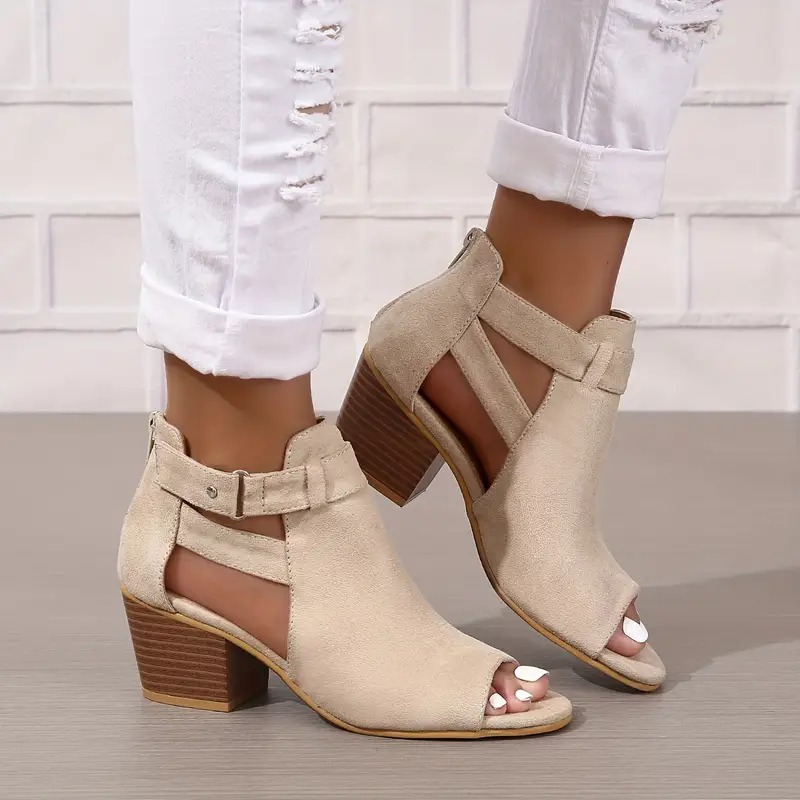 Solid Color Chunky Heeled Sandals