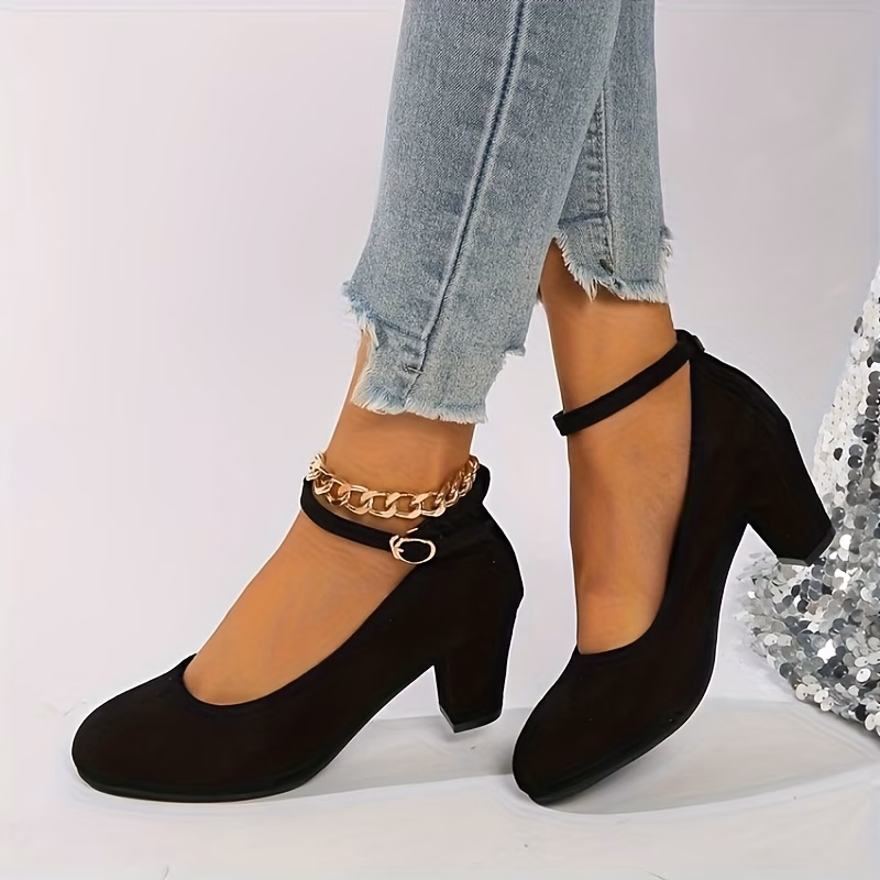 Women'S Red Slip-On High Heels - Round Toe Soft Sole Comfortable Chunky Heel Office & Casual Shoes