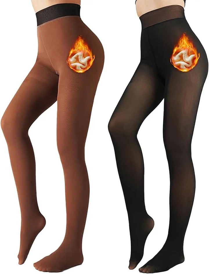 Buy 1 Get 2 - Women's Fleece Lined Tights Fake Translucent Warm Thermal Pantyhose Sheer Thick Leggings
