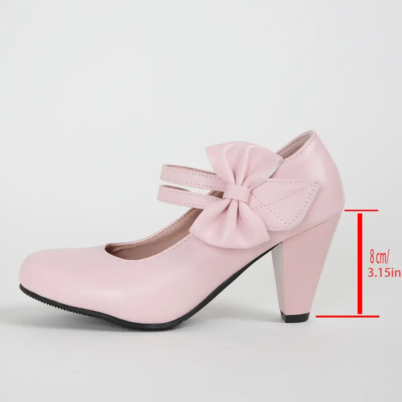 Women s Bowknot Decor High Heels Fashion Solid Color Dress 3