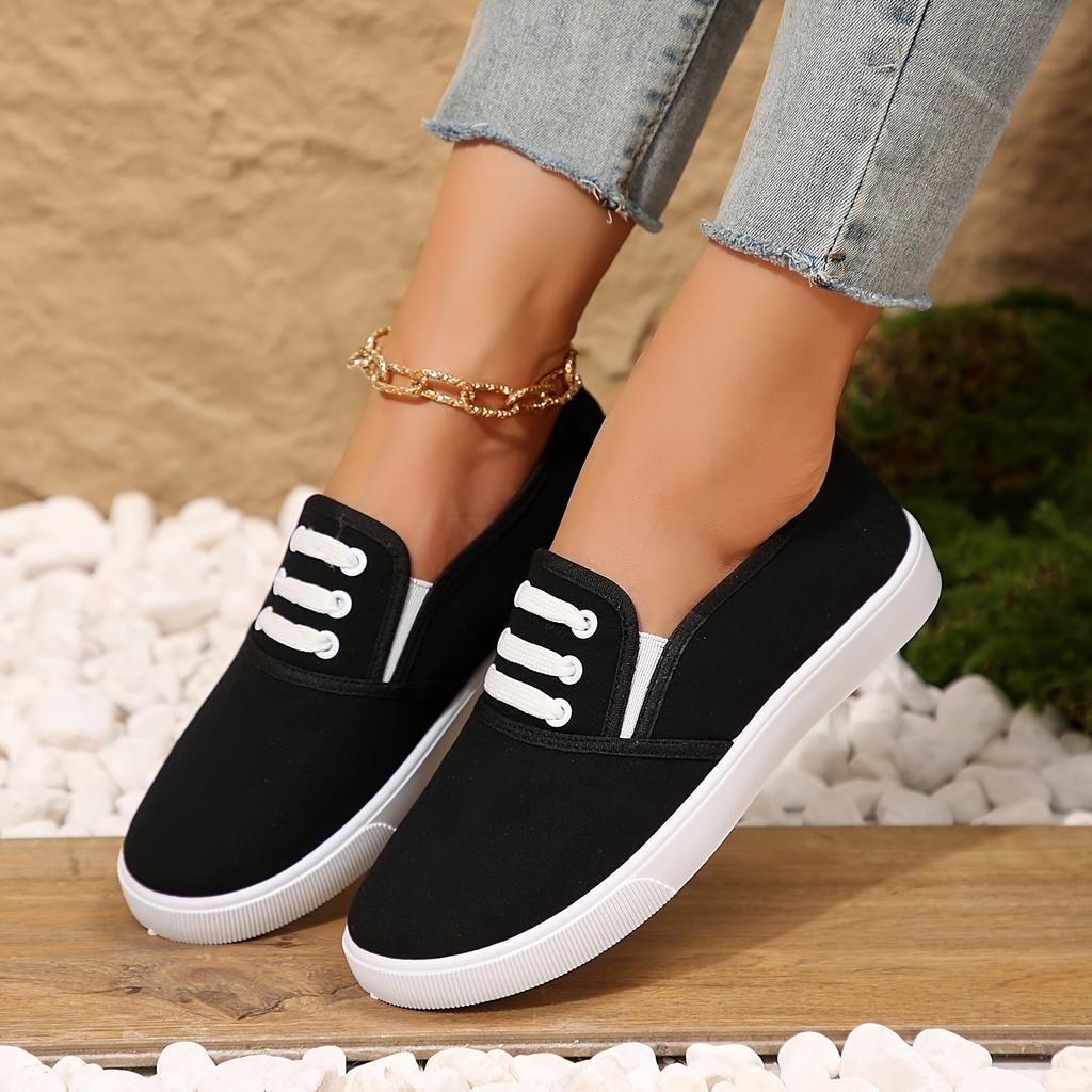 Women's Lightweight White Canvas Orthopaedic Walking Sneakers, Low-top Comfort Slip On Soft Sole Flat Shoes