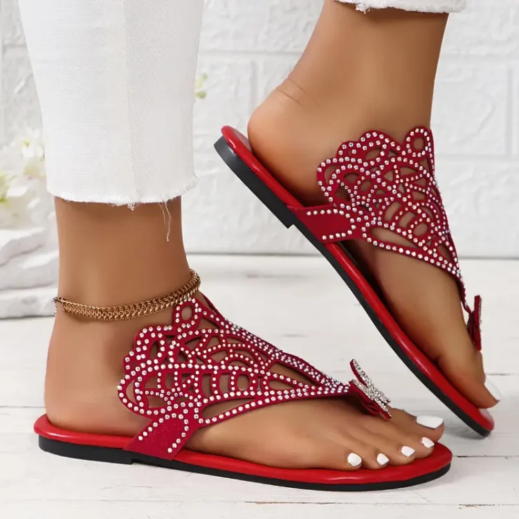 Shimmering Rhinestone Butterfly Slide Sandals