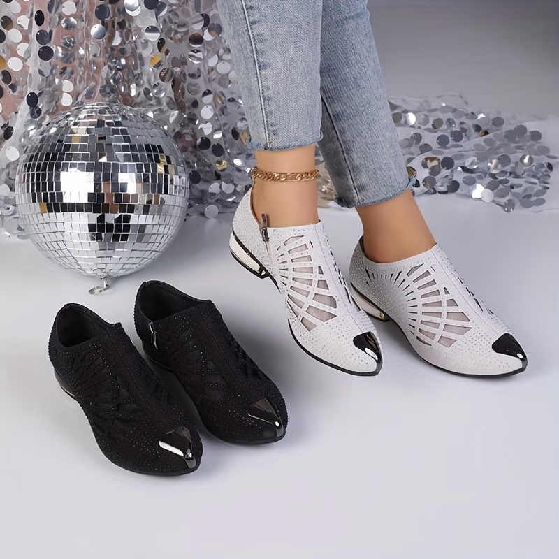 Elegant Women's Rhinestone Cut-Out Pointed Toe High Heels