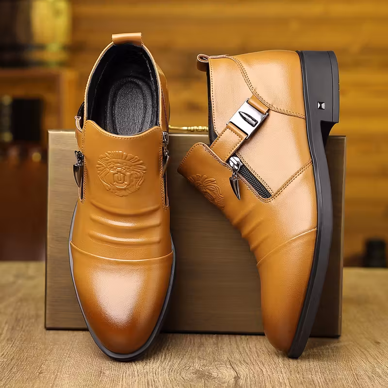 Men'S Business Casual Zipper Slip-On Leather Shoes