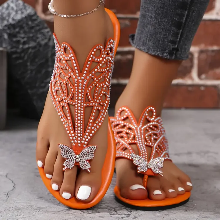 Shimmering Rhinestone Butterfly Slide Sandals