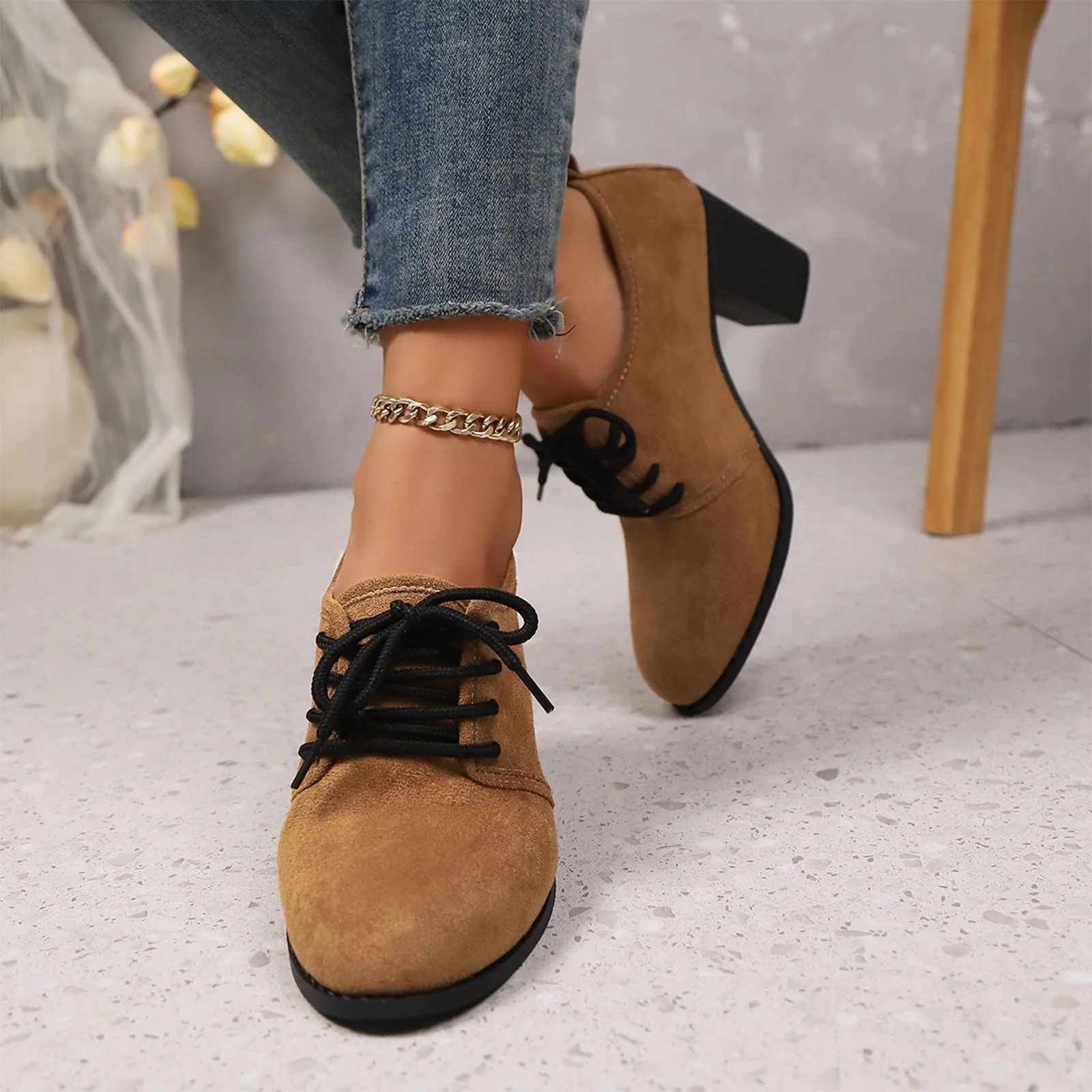 Women's Victorian Black Lace-Trimmed Button Ankle Boots