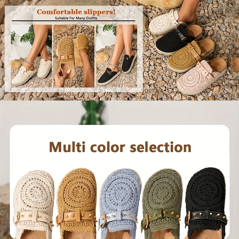 womens     slip on geometric cut out embroidery design thick cushioned rubber sole breathable fabric upper round toe   for beach casual semi formal wear tropical colors beach footwear detailing details 2