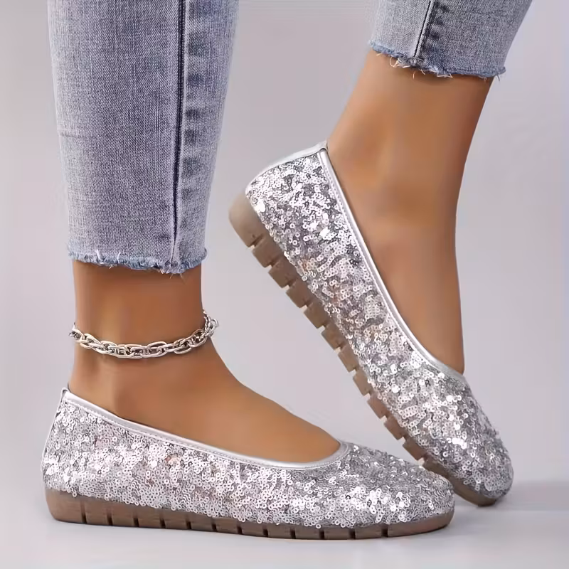 New Women'S Silvery Glitter Stylish Flat Shoes, Women Shoes