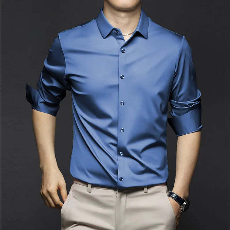 Men’s Wrinkle-Free Ice Silk Dress Shirt