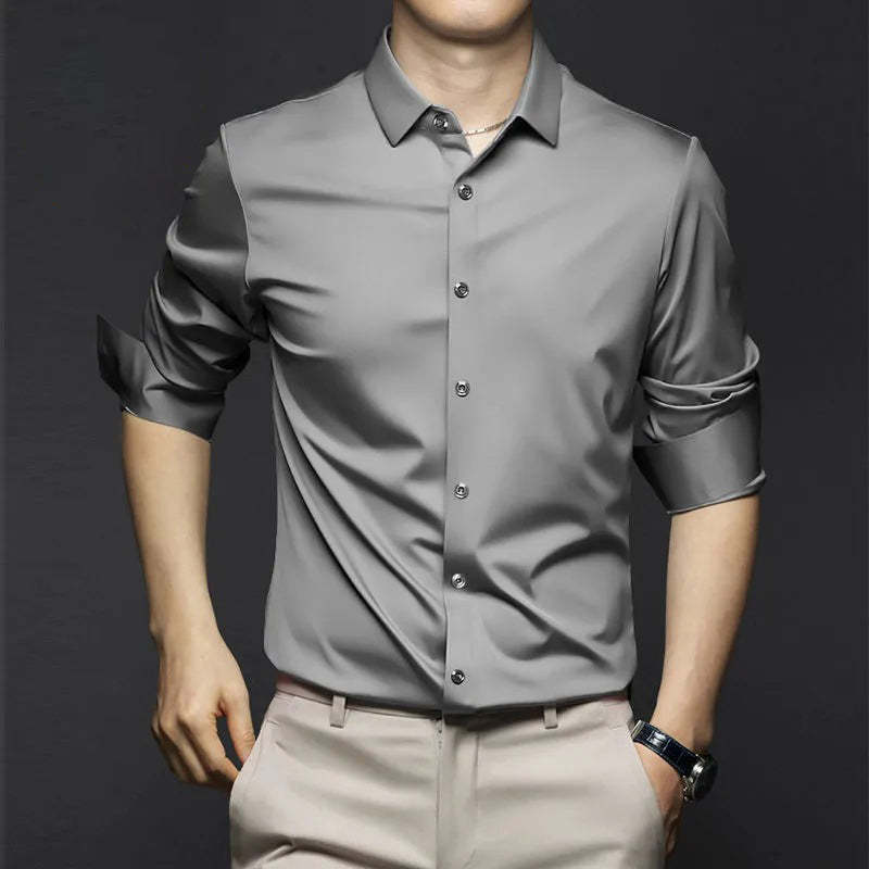 Men’s Wrinkle-Free Ice Silk Dress Shirt