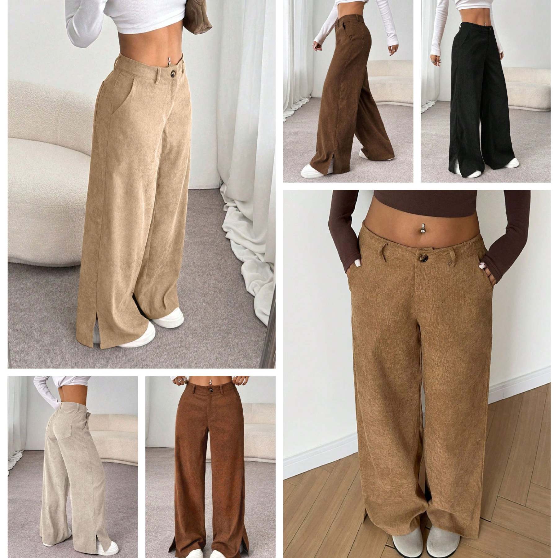 Ladies' High Waist Corduroy Wide Leg Pants