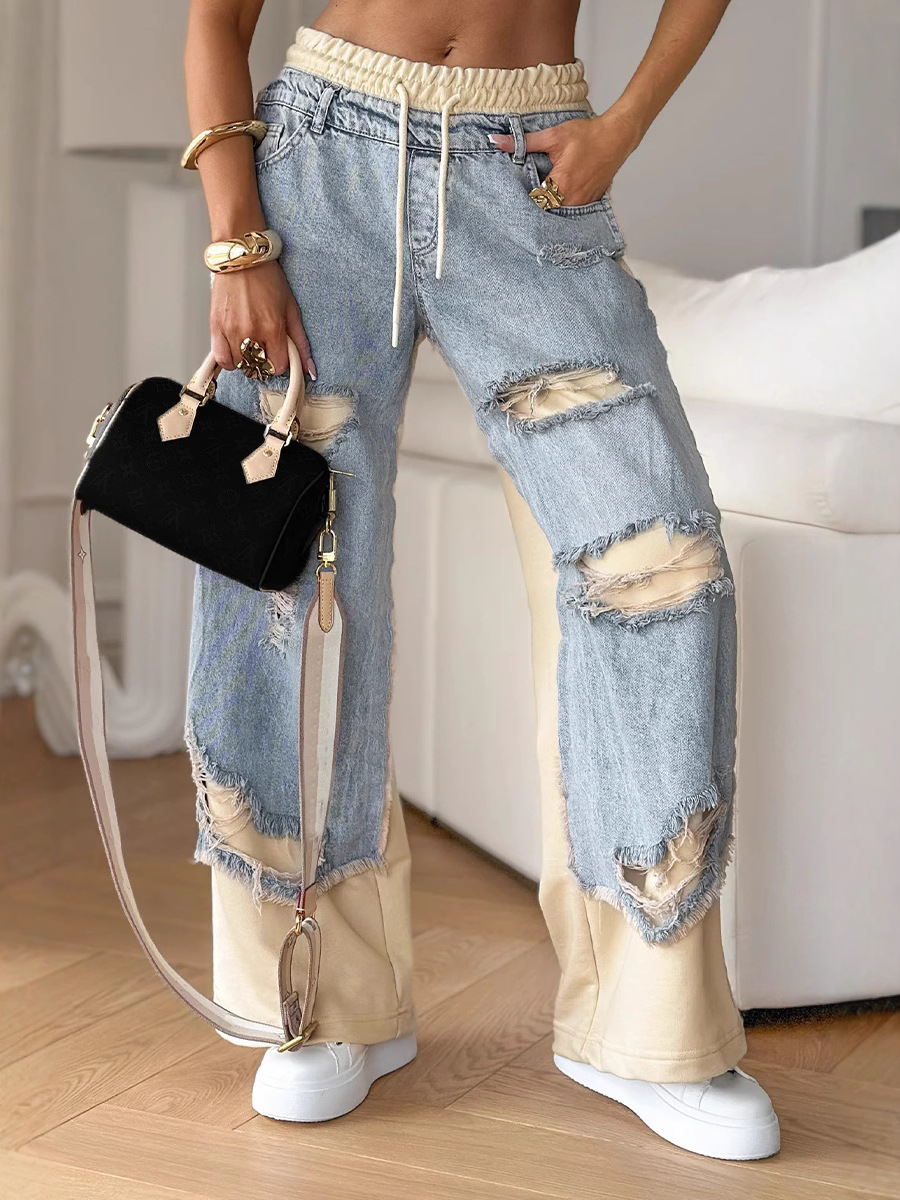 Trendy Street Patchwork Ripped Jeans for Women ✨