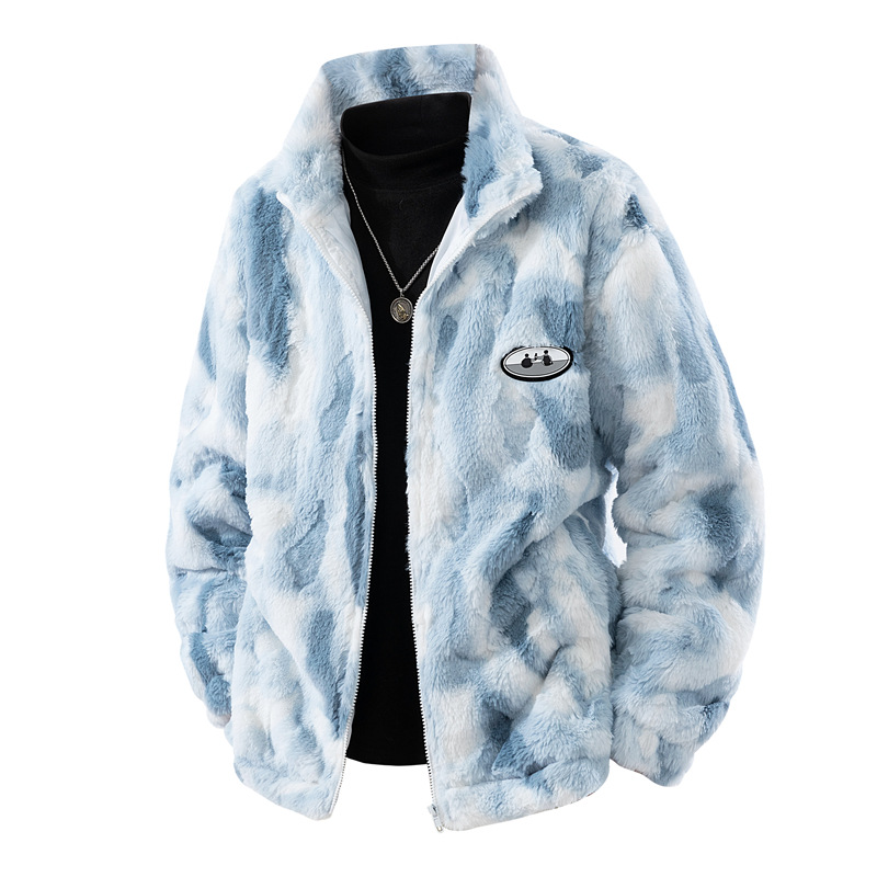 Men’s Tie-Dye Fleece Stand Collar Winter Jacket