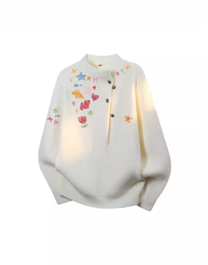 Unisex Heart Graffiti Half High-Neck Knit Sweater