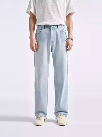 Men’s Vintage Washed Straight-Leg Denim Jeans