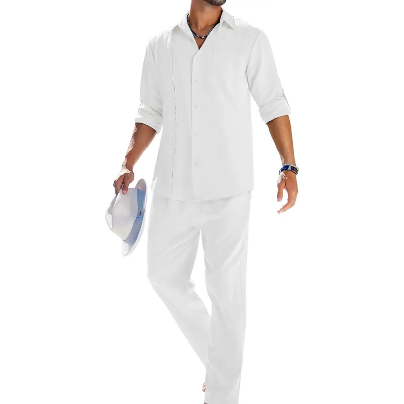 Men’s Casual Cuban Shirt & Drawstring Pants Set
