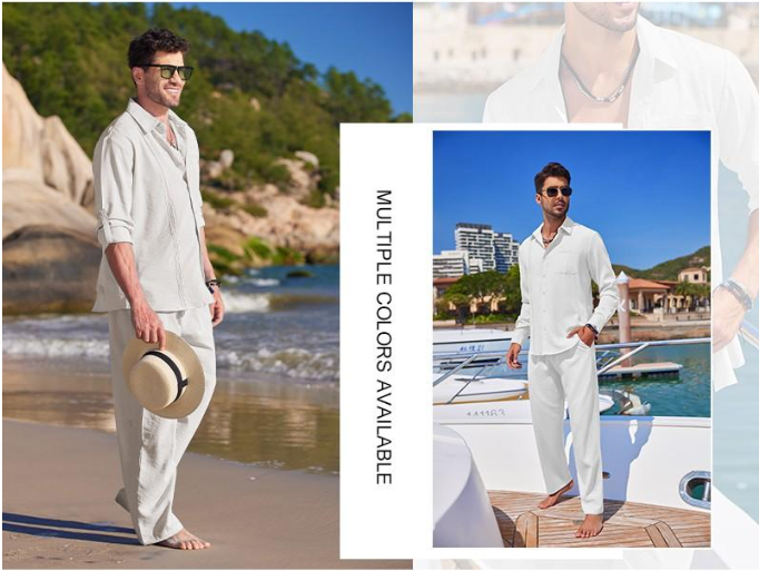 Men’s Casual Cuban Shirt & Drawstring Pants Set