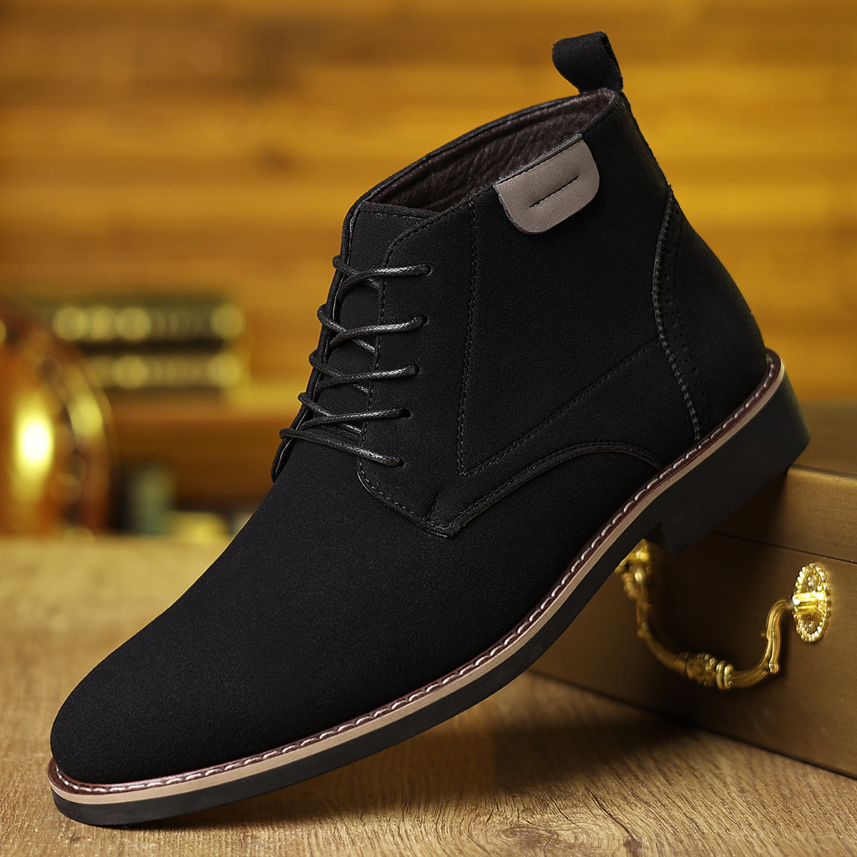 Men's Classic Suede Black Lace-up Boots