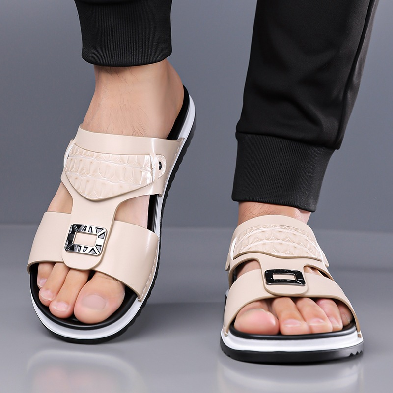 Men’s Summer Leather Slide Sandals for Driving & Casual Wear