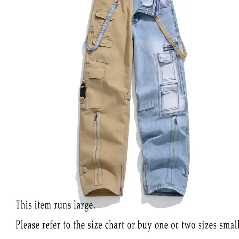 Men's Loose Straight-Leg Cargo Jeans with Contrast Zipper Pockets