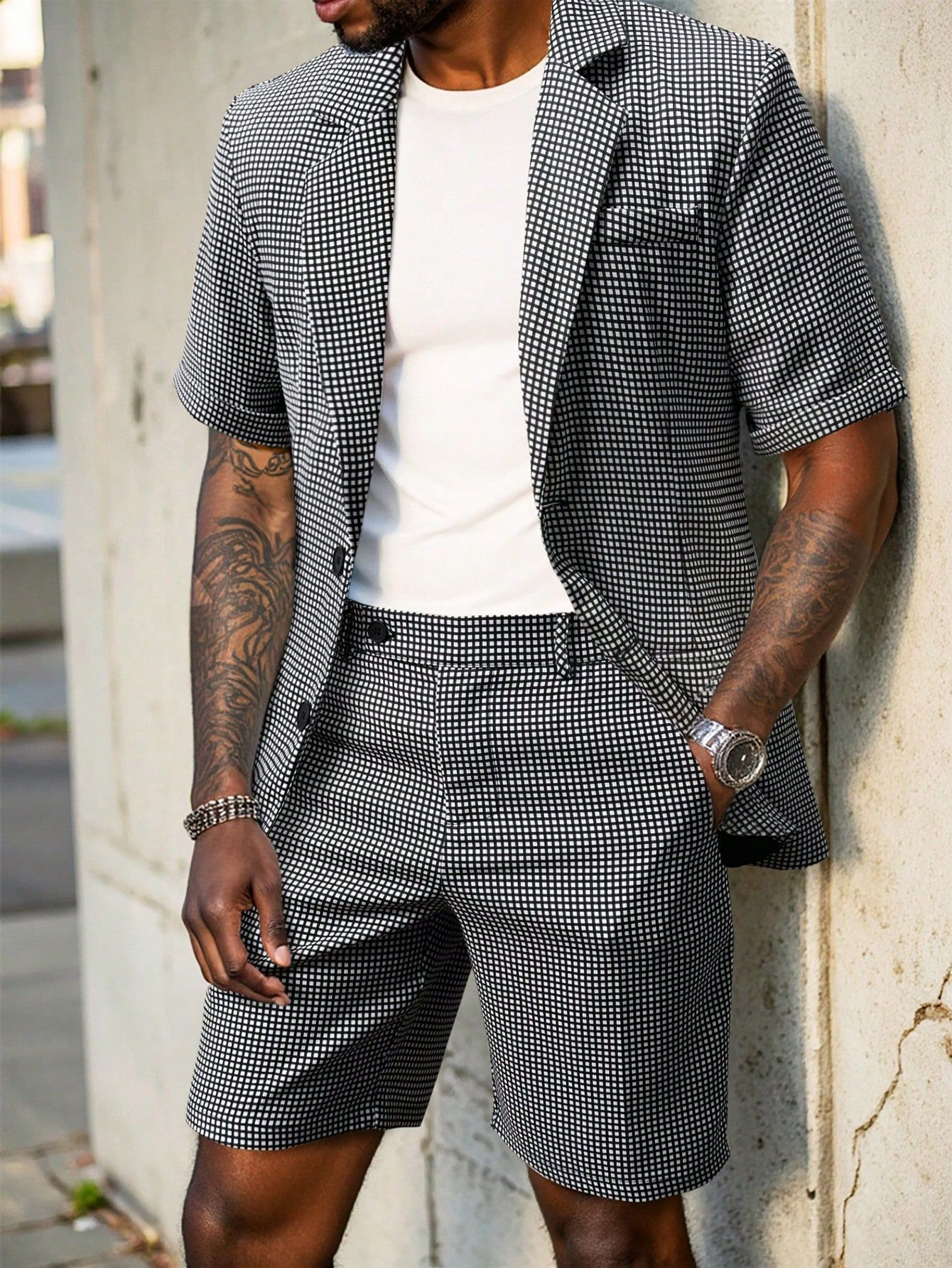 Men's Summer British Plaid Business Casual Suit Set