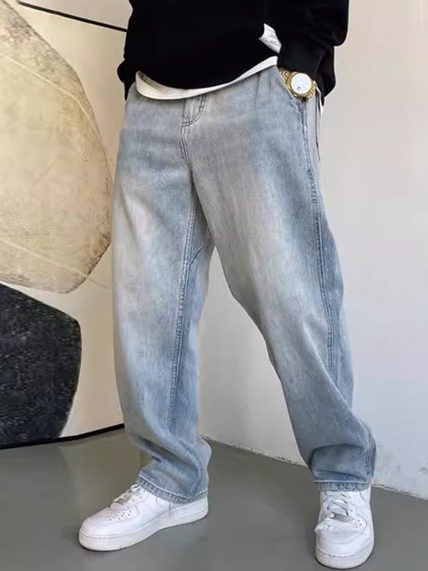 Men's Vintage Elastic Waist Loose Straight-Leg Jeans