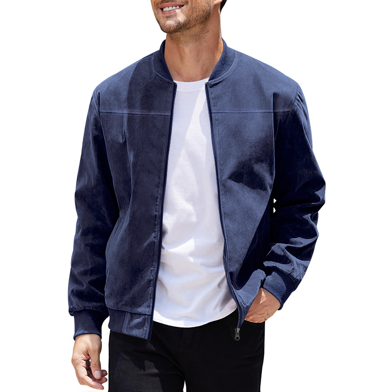 Men’s Suede-Look Stand Collar Bomber Jacket