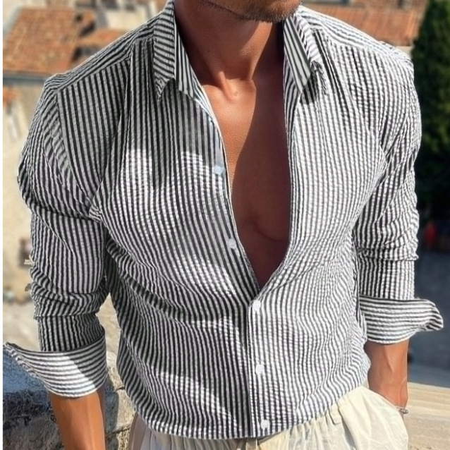 Men's Classic Striped Long Sleeve Button Shirt