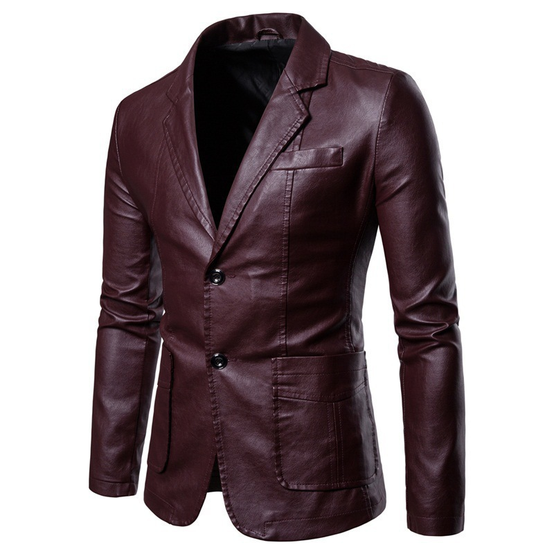 Men's Classic Washed Leather Jacket – Button Collar Casual Outerwear