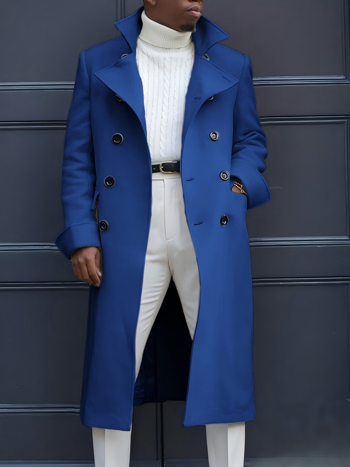 Men's Double-Breasted Long Coat – Notch Lapel Casual Trench Overcoat