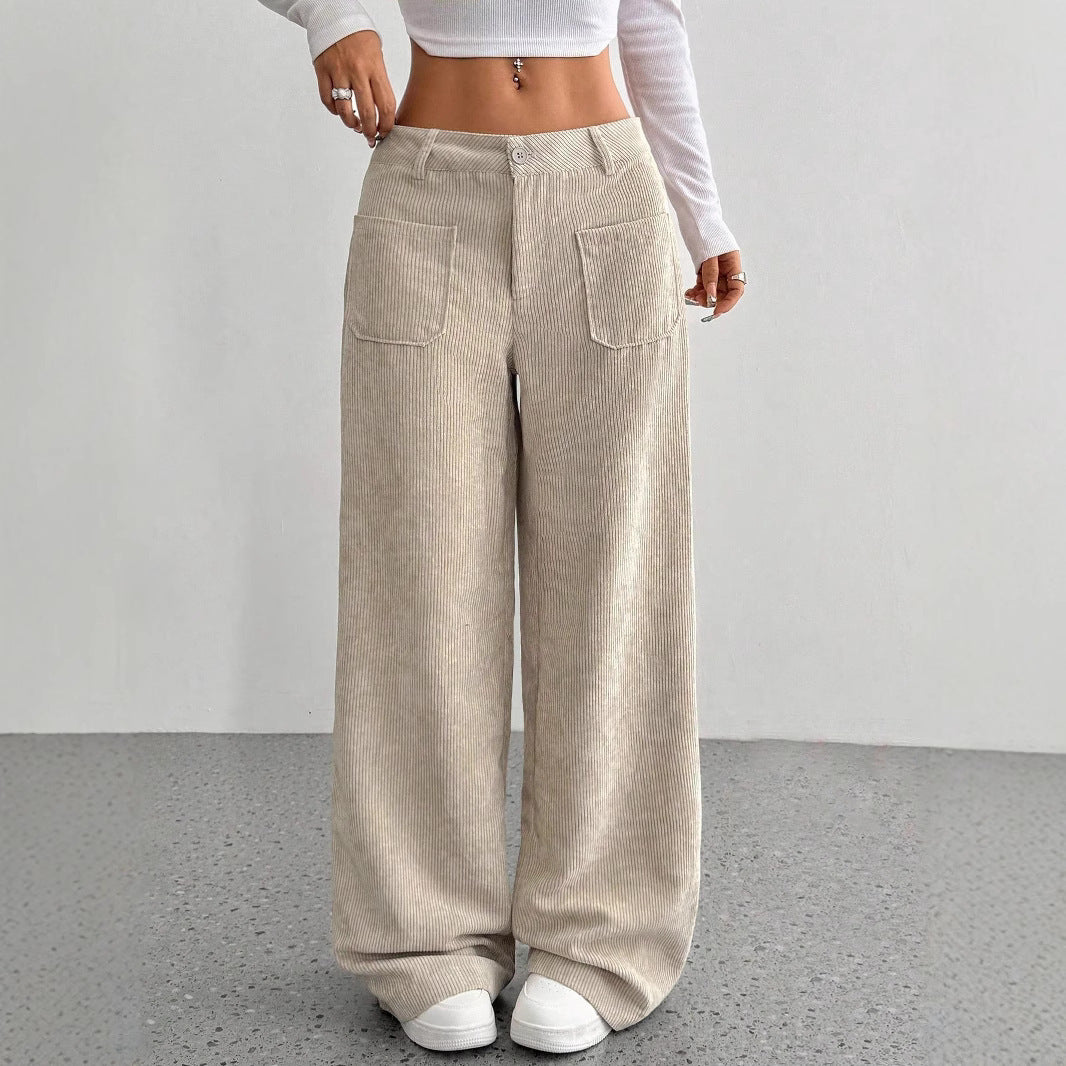 Ladies' High Waist Corduroy Wide Leg Pants