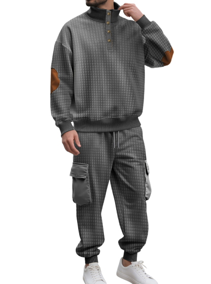 Men’s Knit Grid Tracksuit – Casual Sweatshirt & Pants Set