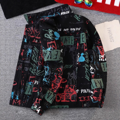 Men’s Printed Denim Jacket – Casual Streetwear Style