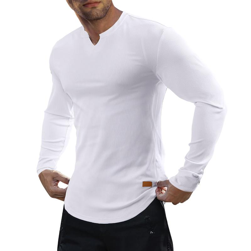 Men's Slim Fit V-Neck Long Sleeve T-Shirt – Breathable & Comfortable