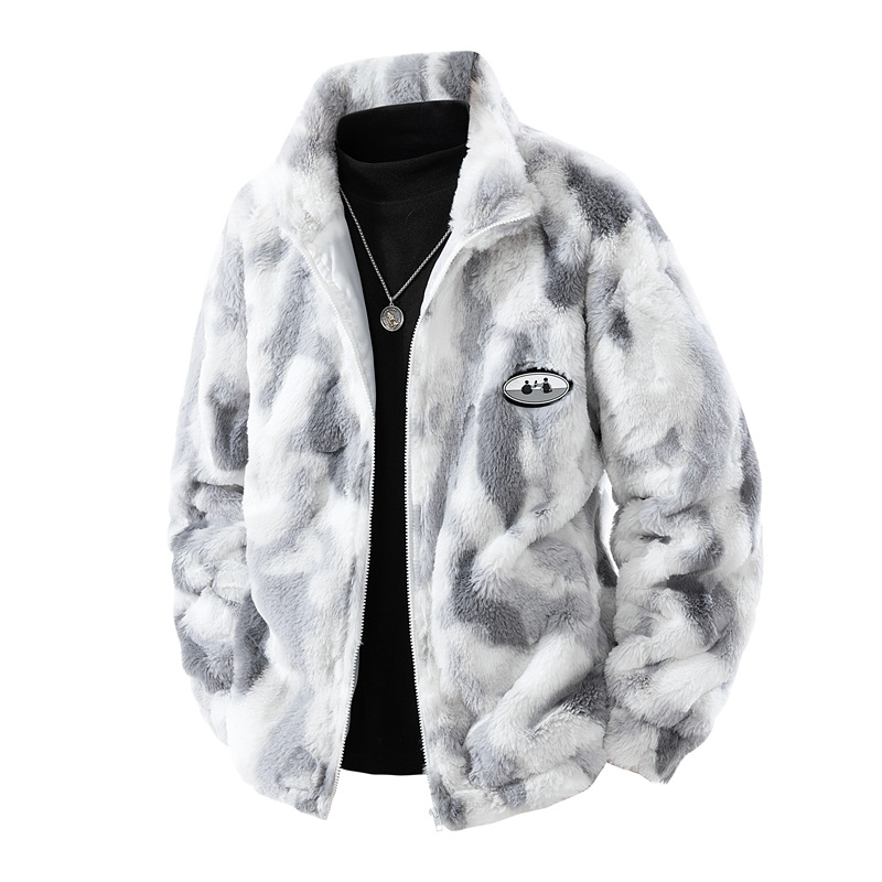 Men’s Tie-Dye Fleece Stand Collar Winter Jacket