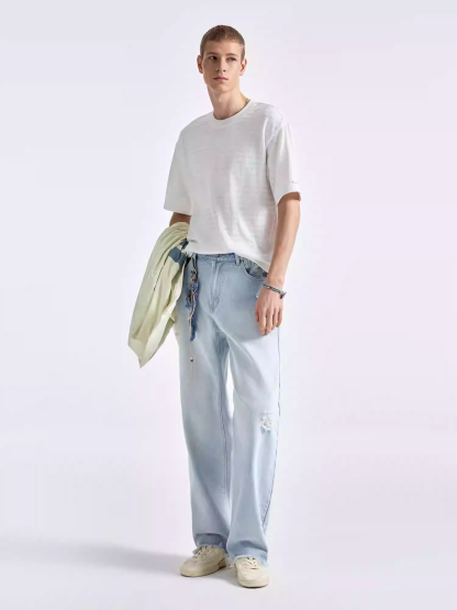 Men’s Vintage Washed Straight-Leg Denim Jeans