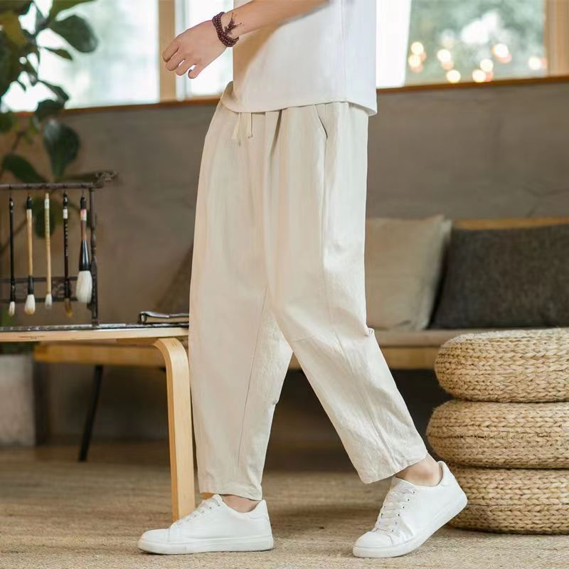 Men’s Casual Linen Cropped Pants