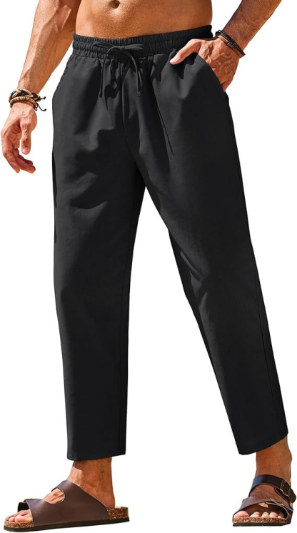 Men’s Lightweight Linen-Feel Drawstring Casual Pants