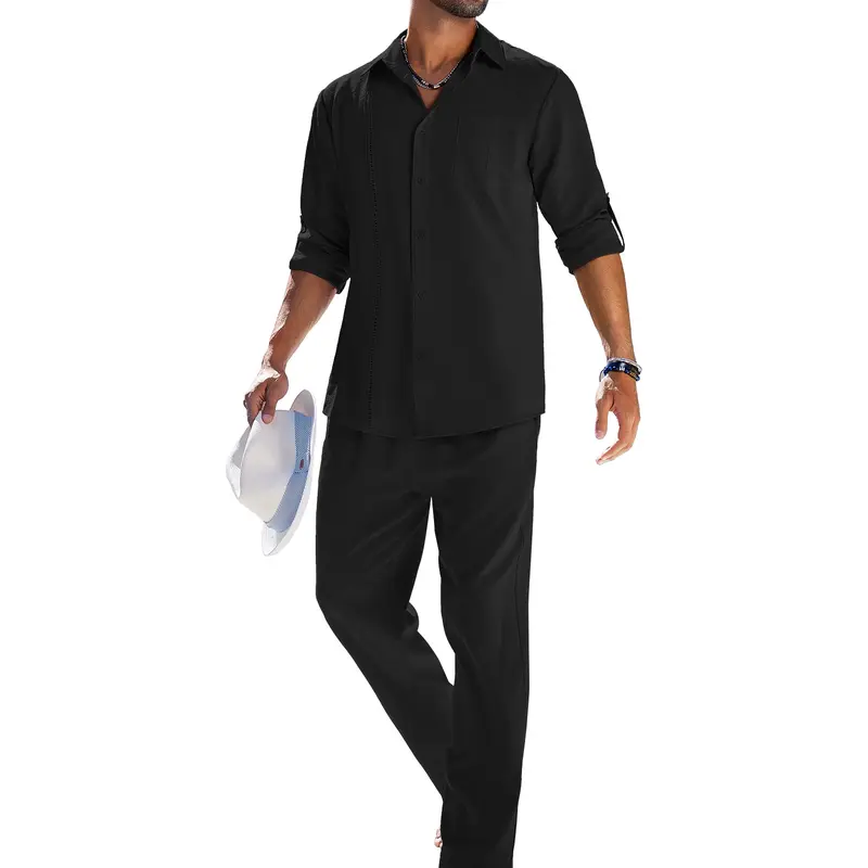 Men’s Casual Cuban Shirt & Drawstring Pants Set