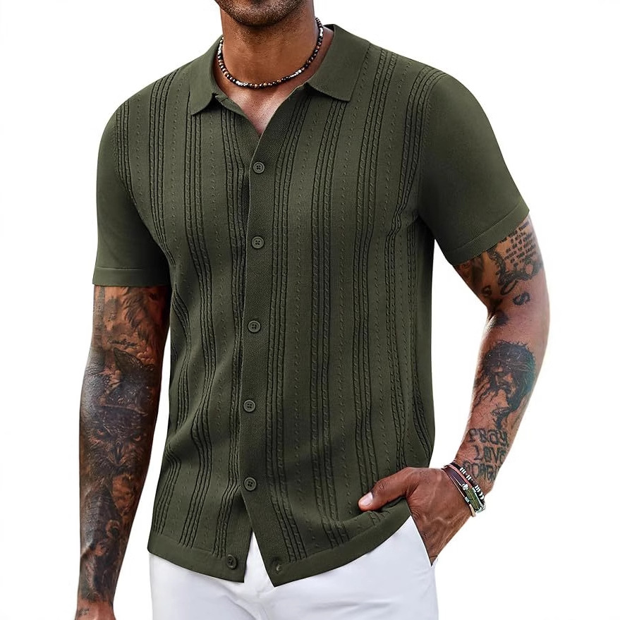 Men’s Striped Knit Hollow Polo Shirt